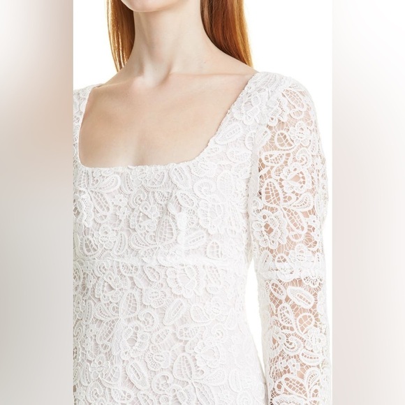 NWT STAUD Beth White Floral Guipure Lace Retro Flare Sleeve Square Neck Dress 4 - Picture 3 of 17